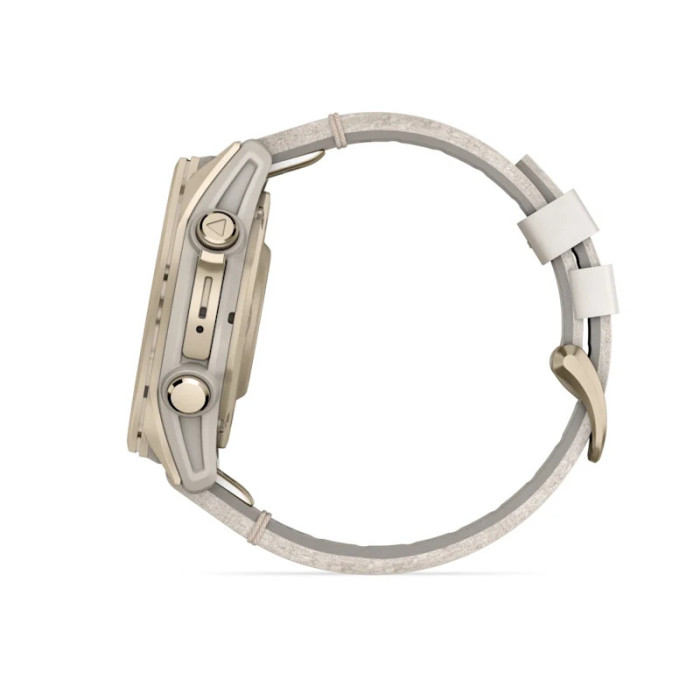 Smartwatch Garmin Fenix 8 - 43 mm, AMOLED Sapphire, Soft Gold ze skórzanym paskiem Limestone