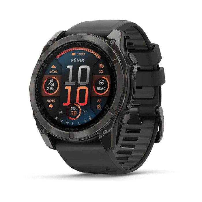 Smartwatch Garmin Fenix 8 - 51 mm, AMOLED Sapphire, Carbon grey DLC z paskiem silikonowym w kolorze czarnym