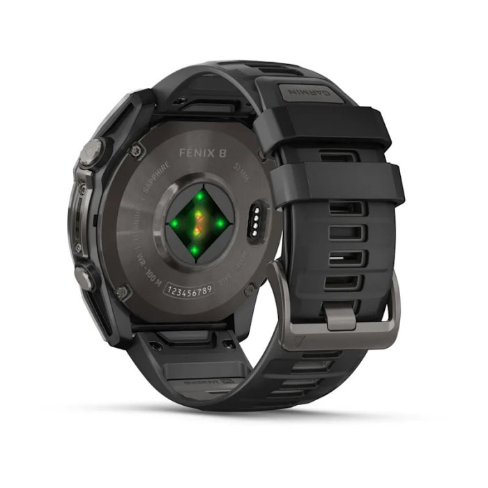 Smartwatch Garmin Fenix 8 - 51 mm, AMOLED Sapphire, Carbon grey DLC z paskiem silikonowym w kolorze czarnym