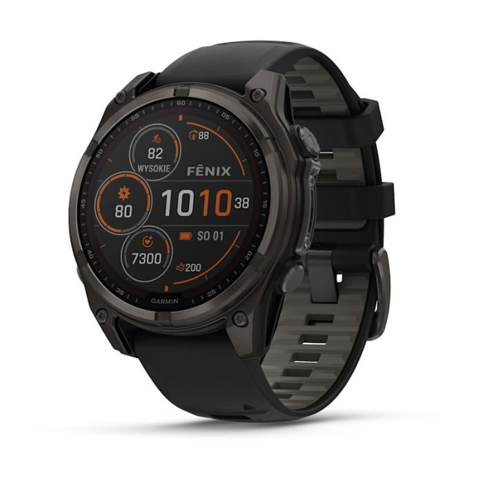Smartwatch Garmin Fenix 8 - 47 mm, SOLAR Sapphire, Carbon grey DLC titanium z paskiem silikonowym w kolorze czarnym