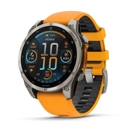 Smartwatch Garmin Fenix 8 - 47 mm, AMOLED Sapphire, Tytanowy z paskiem silikonowym w kolorze Spark orange